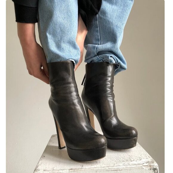 Miu Miu Taupe Suede Platform Ankle Booties - Picture 9 of 9